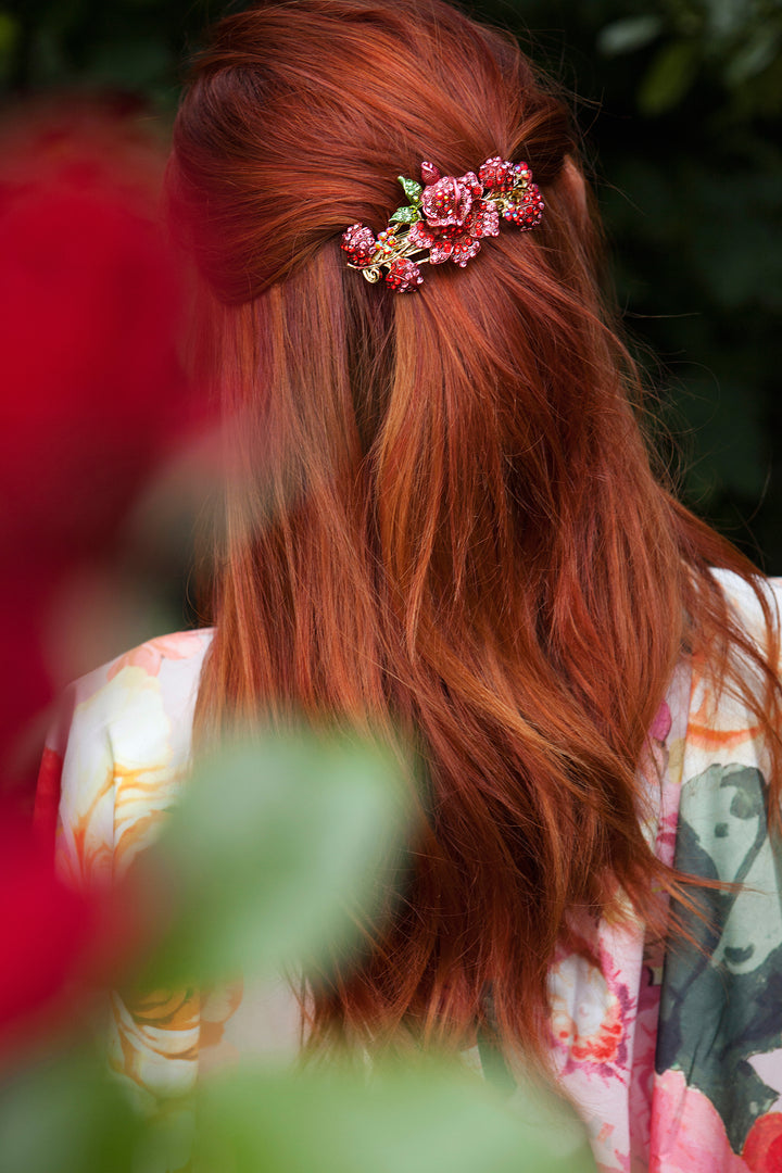 red flower hair clip wedding