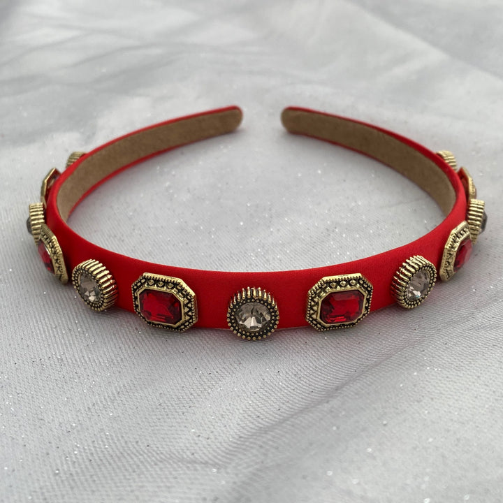 red headband red hair band gold jewelled alice band