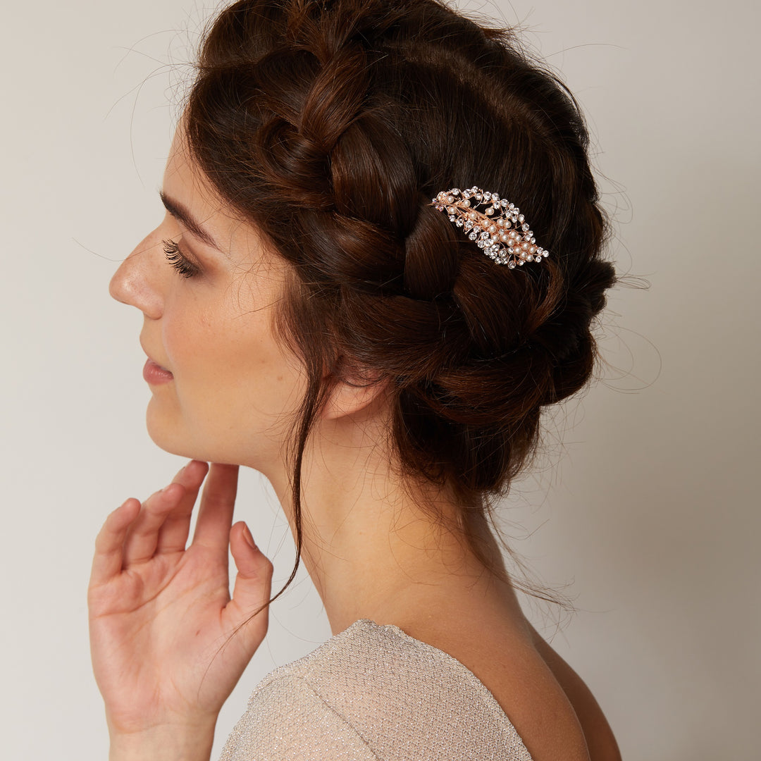 rose gold pearl hair clip updo, Rose Gold Pearl Hair Clip, Pearl Hair Clip, Rose Gold Diamante Hair Clip, Rose Gold Hair Clip, Bridesmaid Pearl Hair Clip, Rose Gold Bridal Hair Clip, Wedding Hair Clip Pearl, Diamante Hair Clip