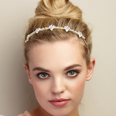 silver pearl headband for bridesmaid
