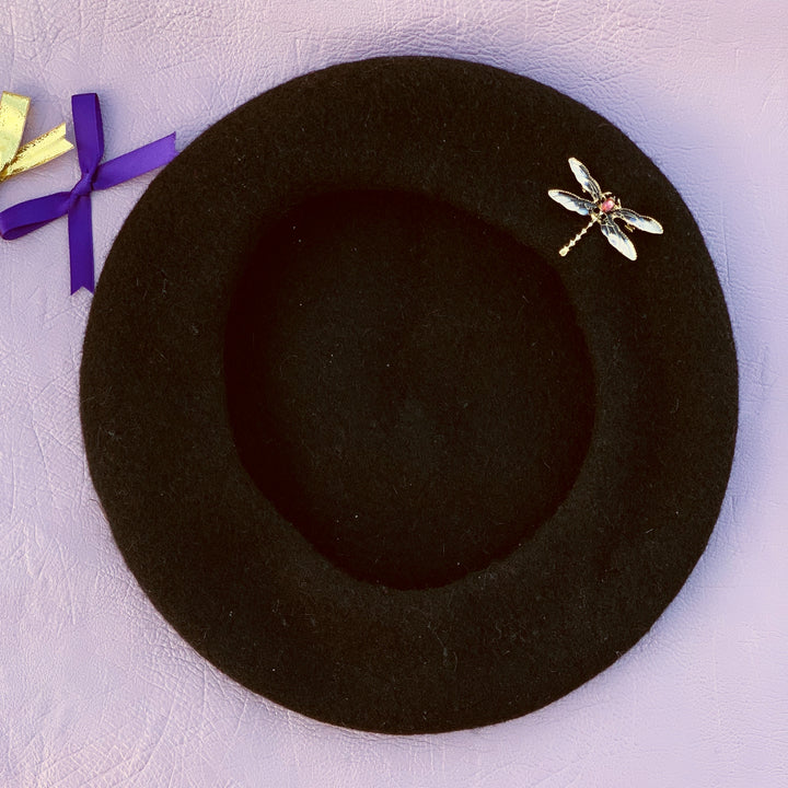 vintage hat with dragonfly brooch