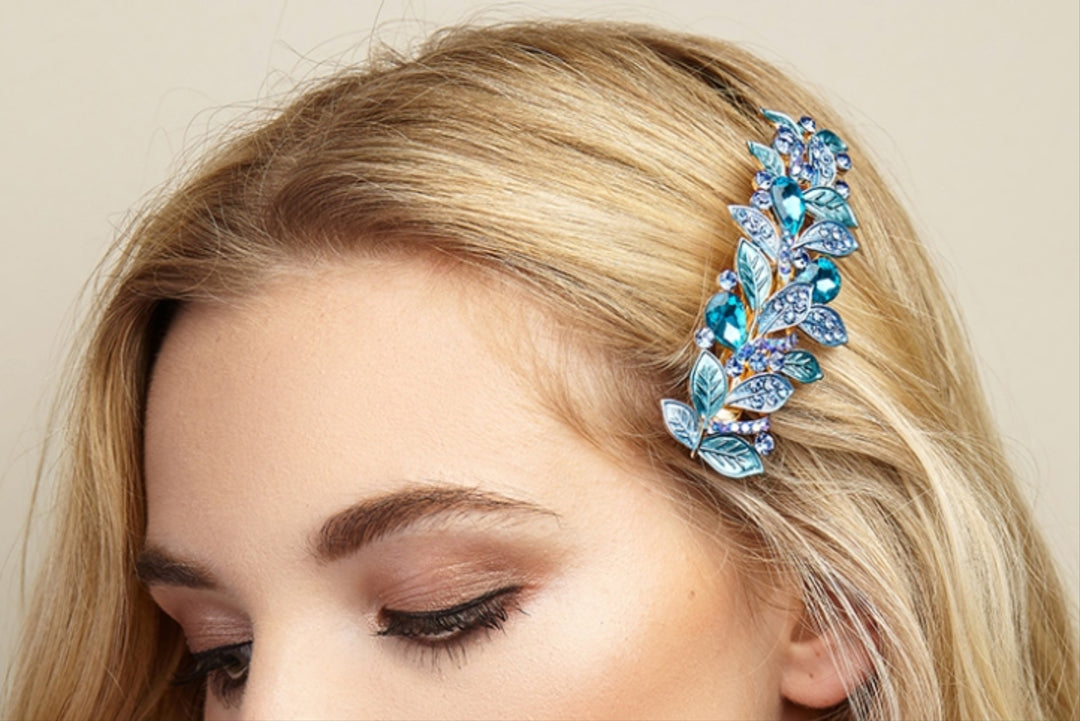 Wedding-Guest-Hairstyle-Ideas-Blue-Crystal-Leaf-Clip