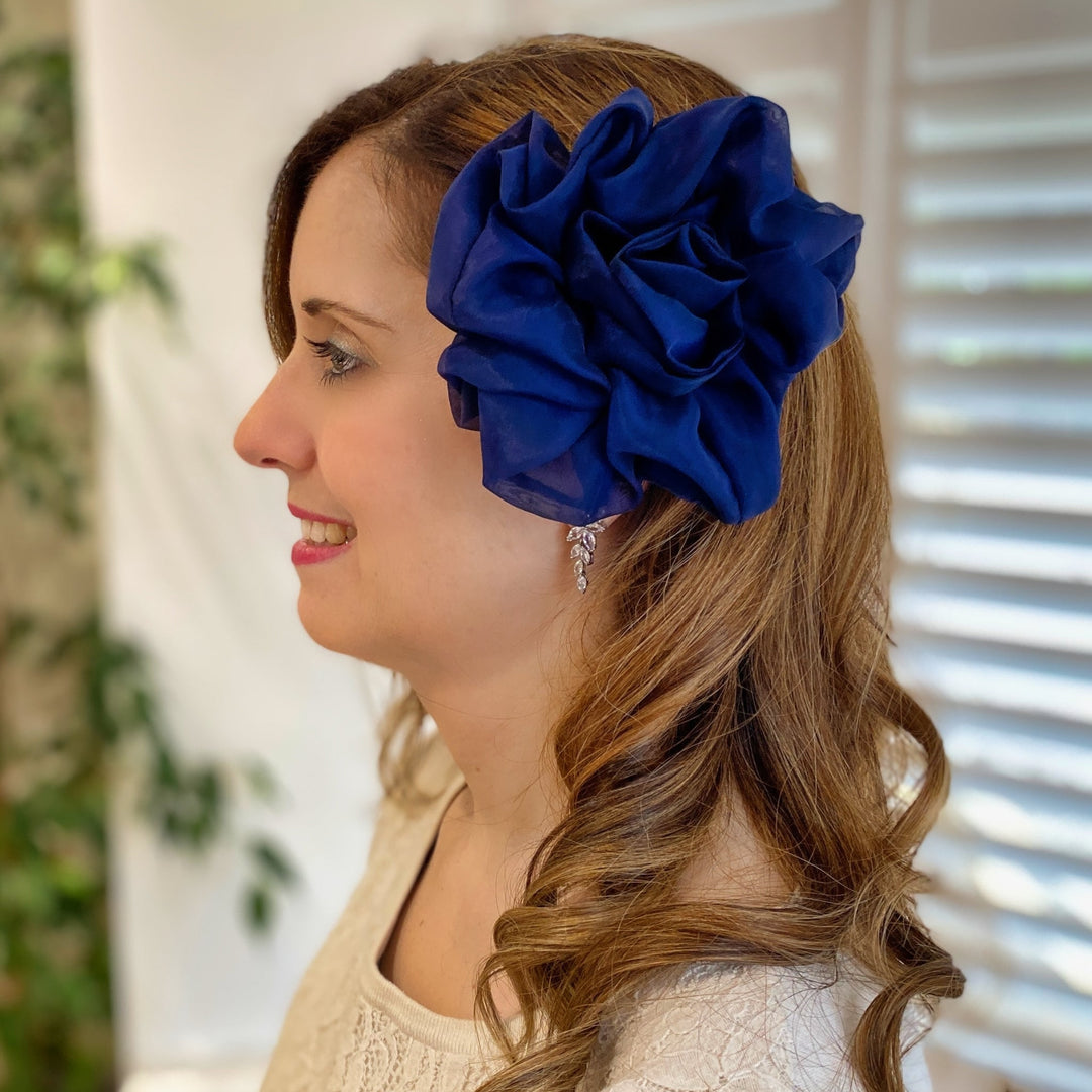 wedding guest hair accessories navy corsage hair flower