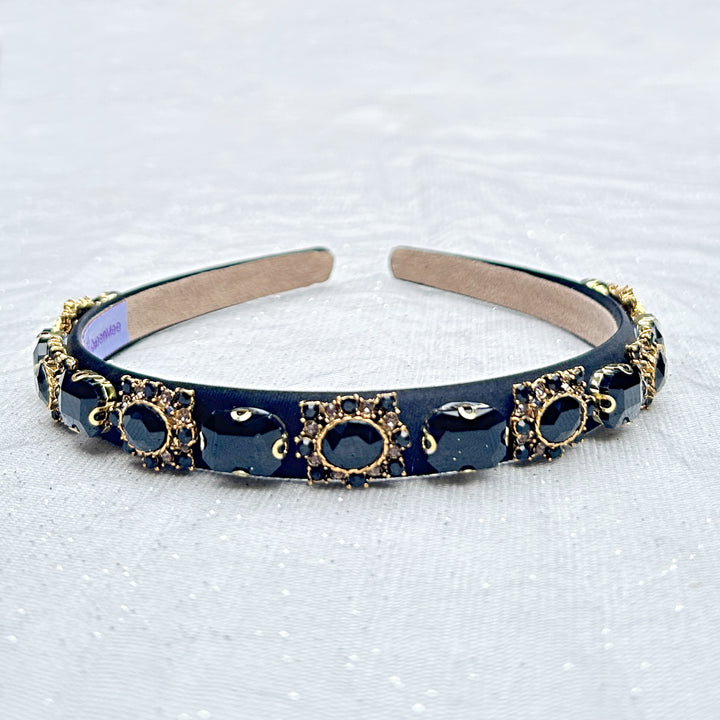 Black Gold Headband Slim with Gems