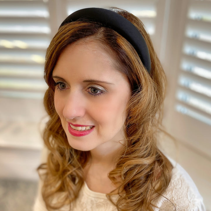 black headband black hair band wedding guest headband satin hair band padded headband 