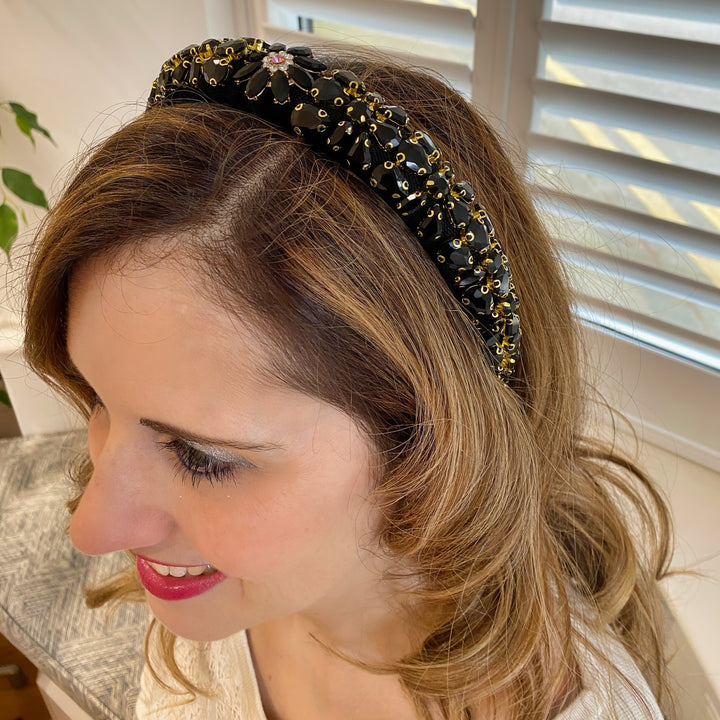 Black Jewelled Headpiece Crystal Headband Hair Down