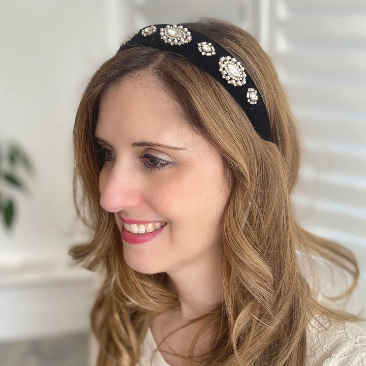 Black Pearl Headband Velvet Hair Band Vintage Inspired Hair Down