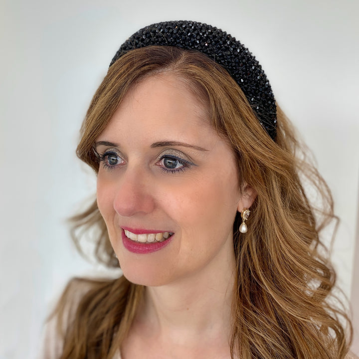 Black Sparkly Headband Wide Beaded Hair Band Wedding Guest