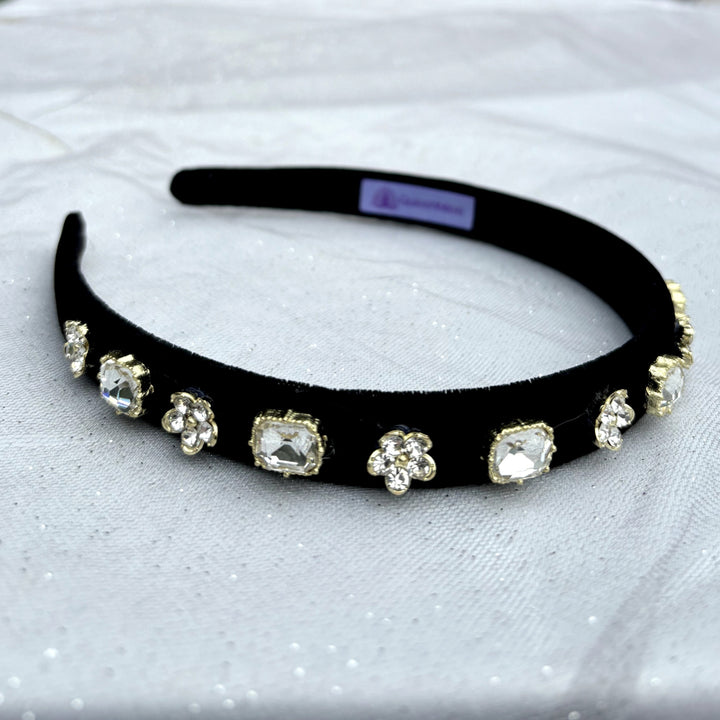 Black Velvet Hair Band Slim Gem Headband