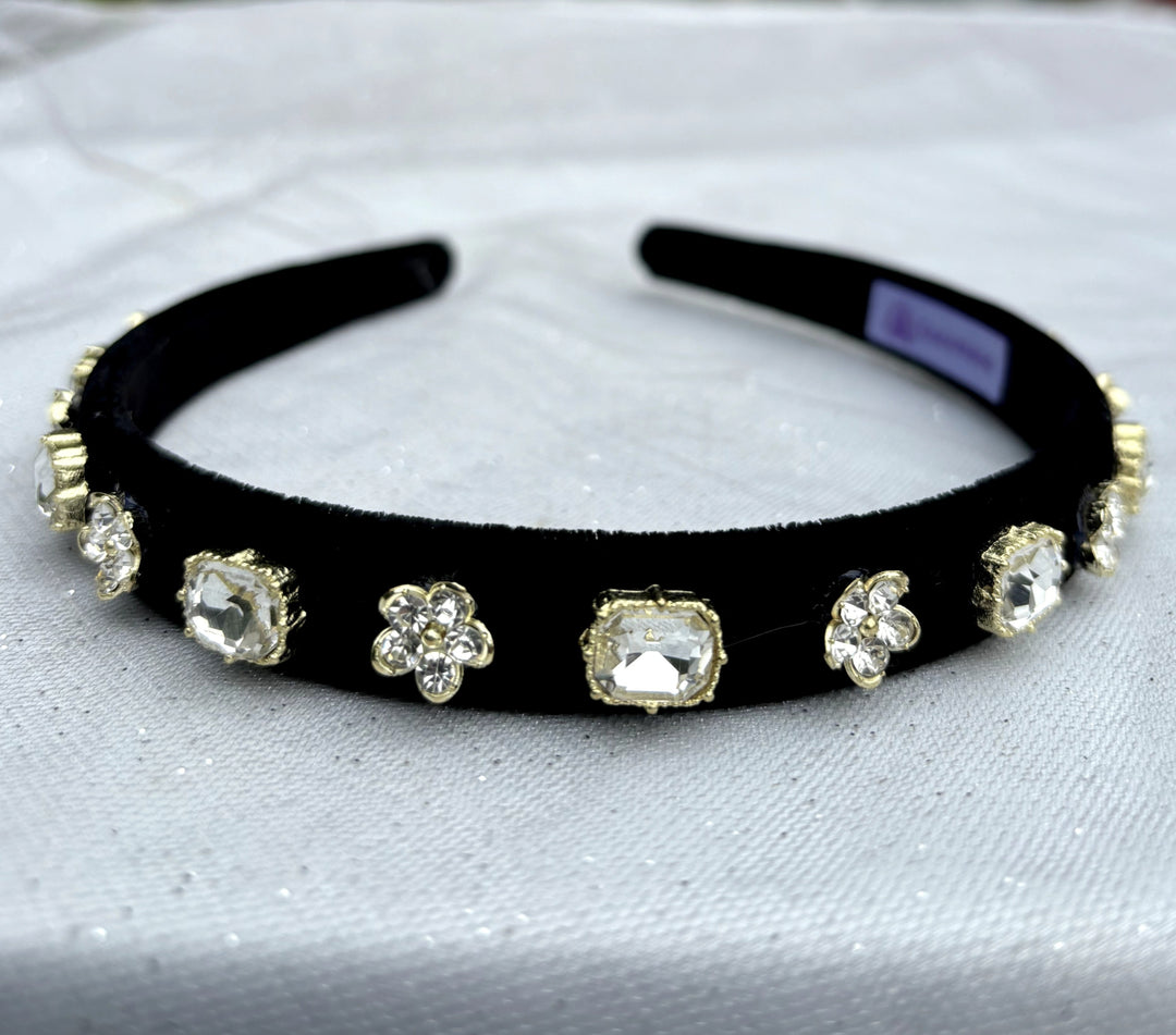 Black Velvet Hair Band Slim Gem Headband