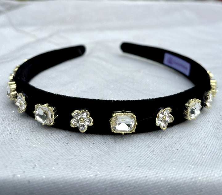 Black Velvet Hair Band Slim Gem Headband