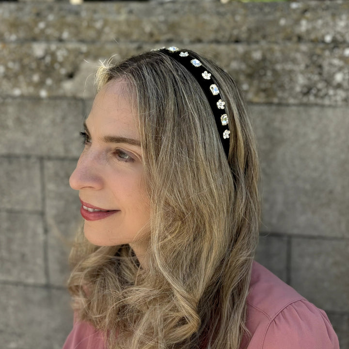 Black Velvet Hair Band Slim Gem Headband