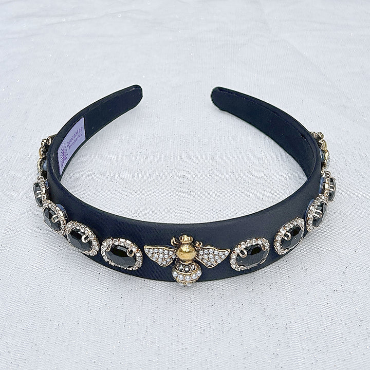 Black Embellished Headband Black Jewelled Headband with Bee Jewels