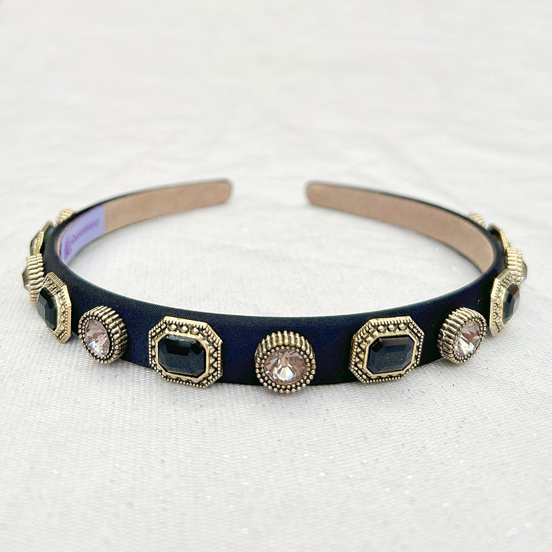 Black-Hair-Band-Thin-Headband-Vintage-Headband-with-Gems