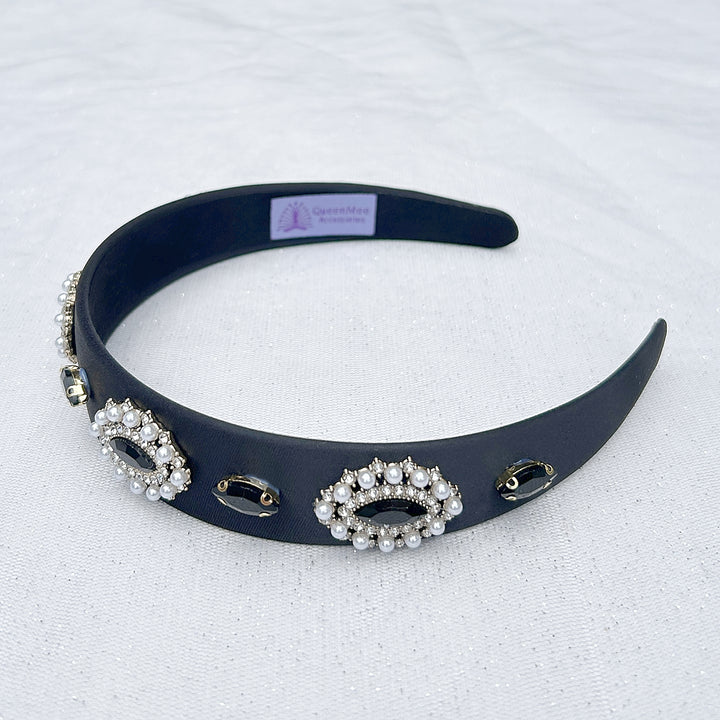 Black Headband with Pearls Black Pearl Headband Alice Band crystal