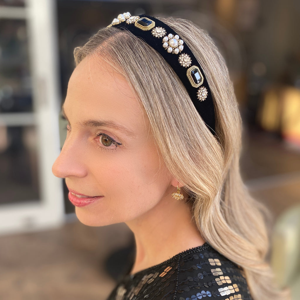 Black Pearl Headband Velvet Hair Band | Black Headband  display picture 1