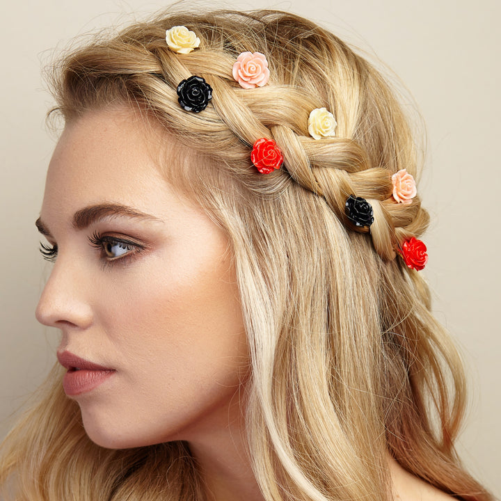 Black slides rose hair clips flowers