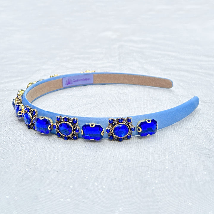 Blue Gold Headband Slim with Gems