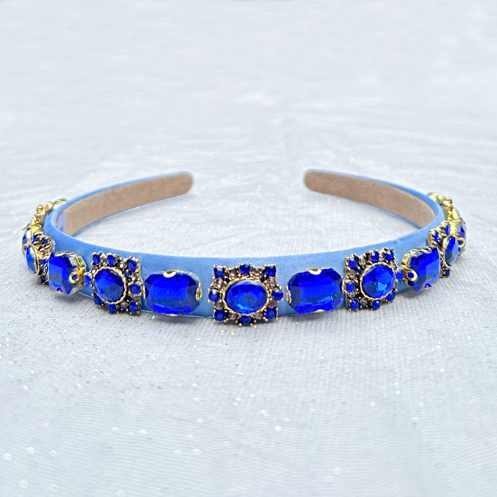 Blue Gold Headband Slim with Gems