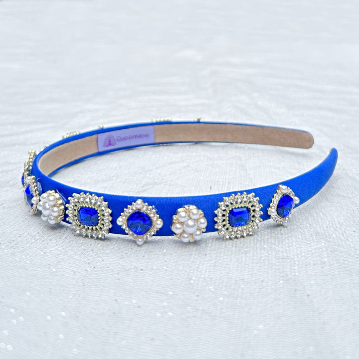 Blue Hair Band Narrow with Pearls Gems