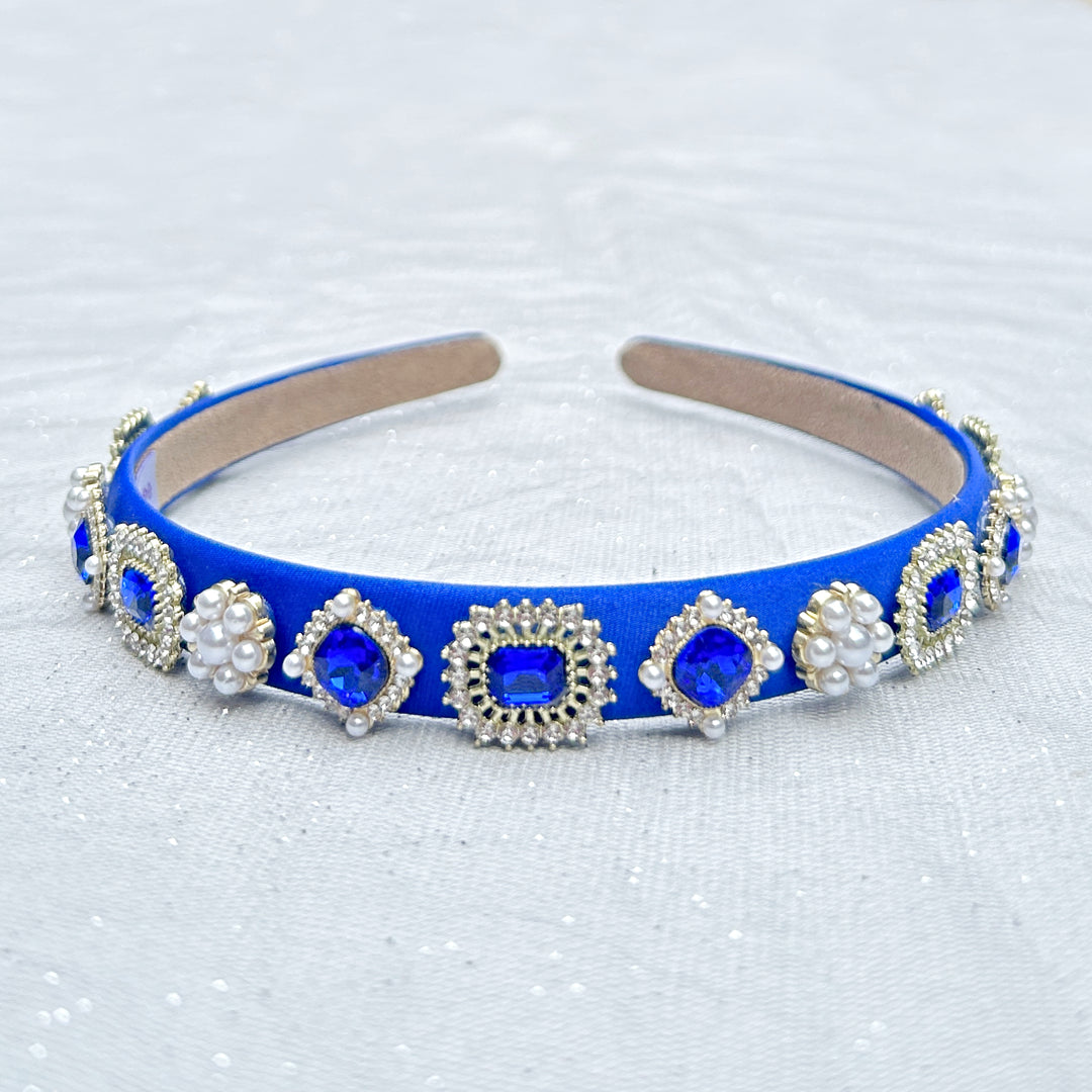Blue Hair Band Narrow with Pearls