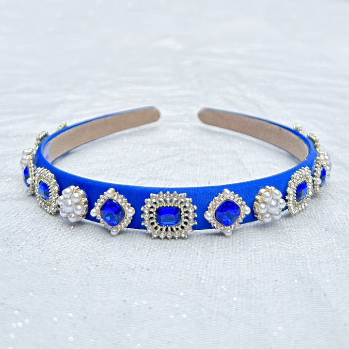 Blue Hair Band Narrow with Pearls