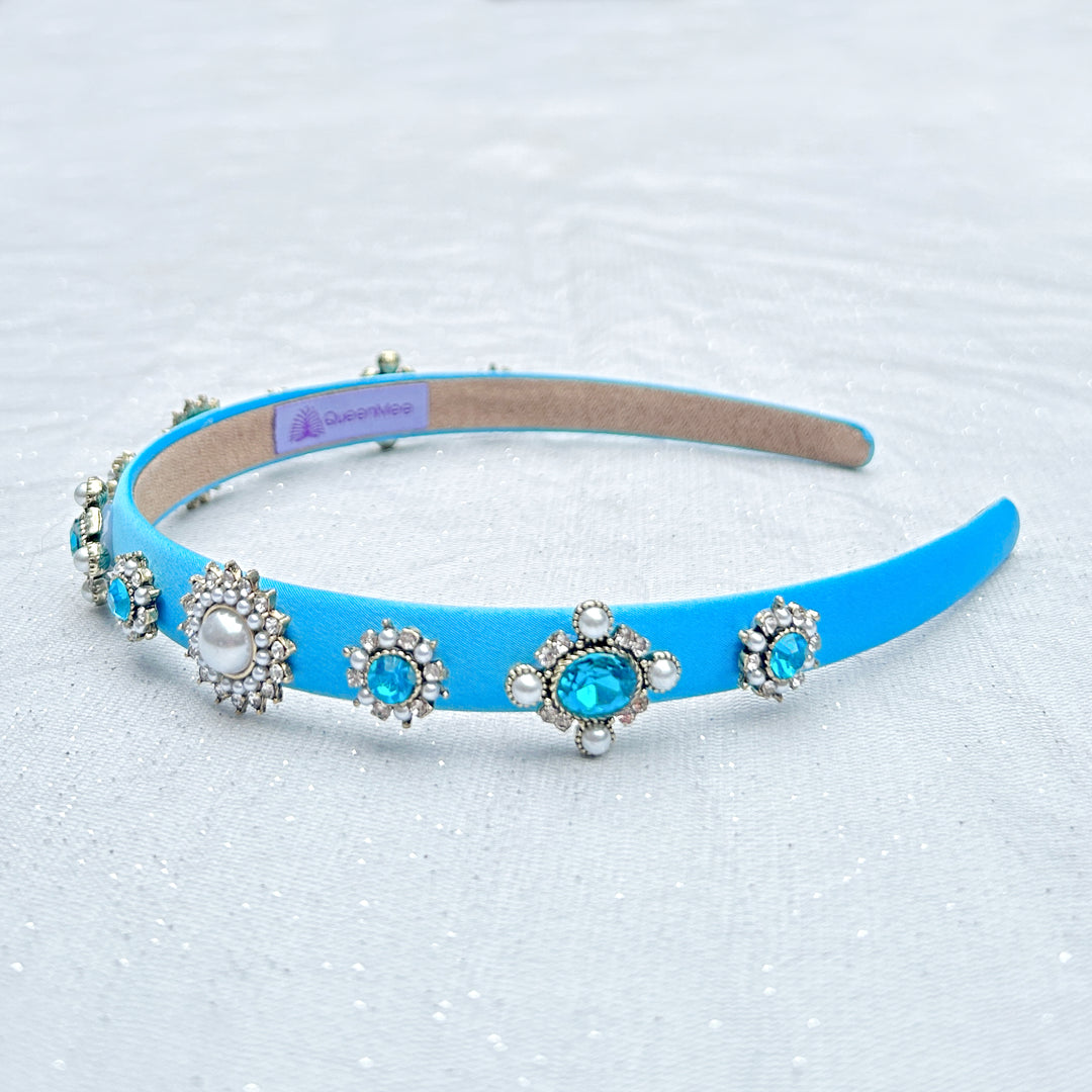 Blue Headband Slim with Pearls Gems