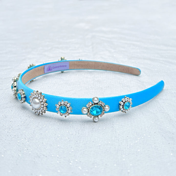 Blue Headband Slim with Pearls Gems