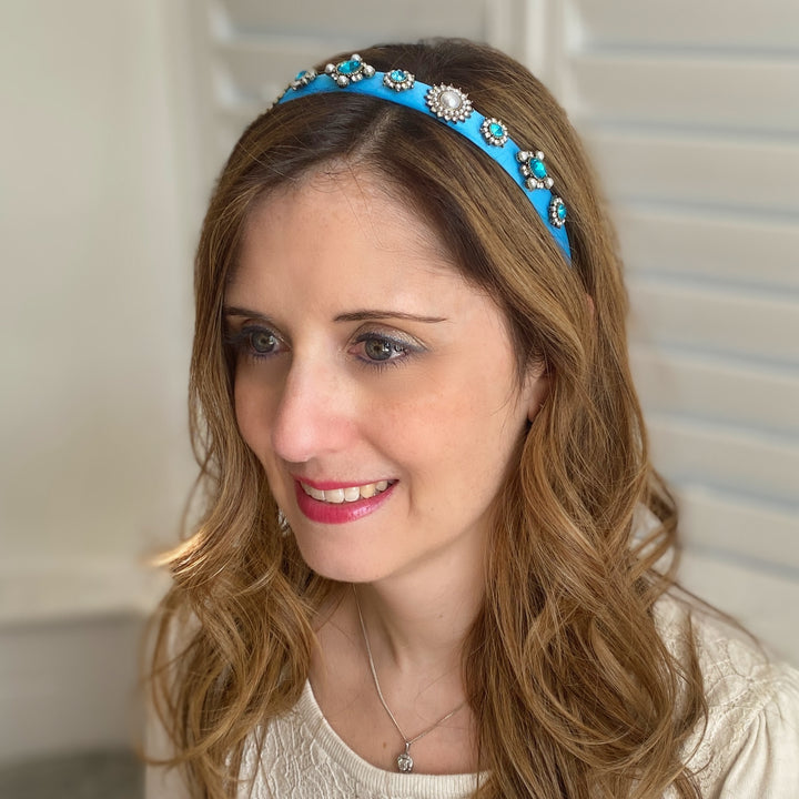 Blue Headband Slim with Pearls Wedding Guest