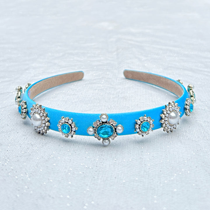 Blue Headband Slim with Pearls