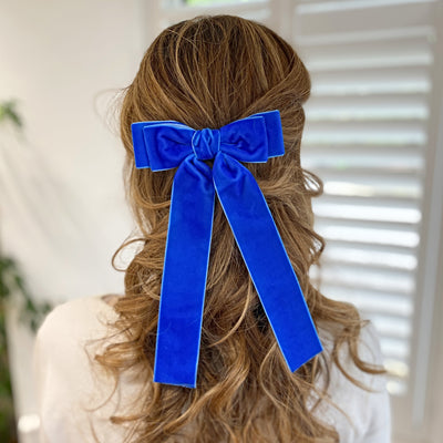 Blue Velvet Hair Bow Hair Clip Hair Down