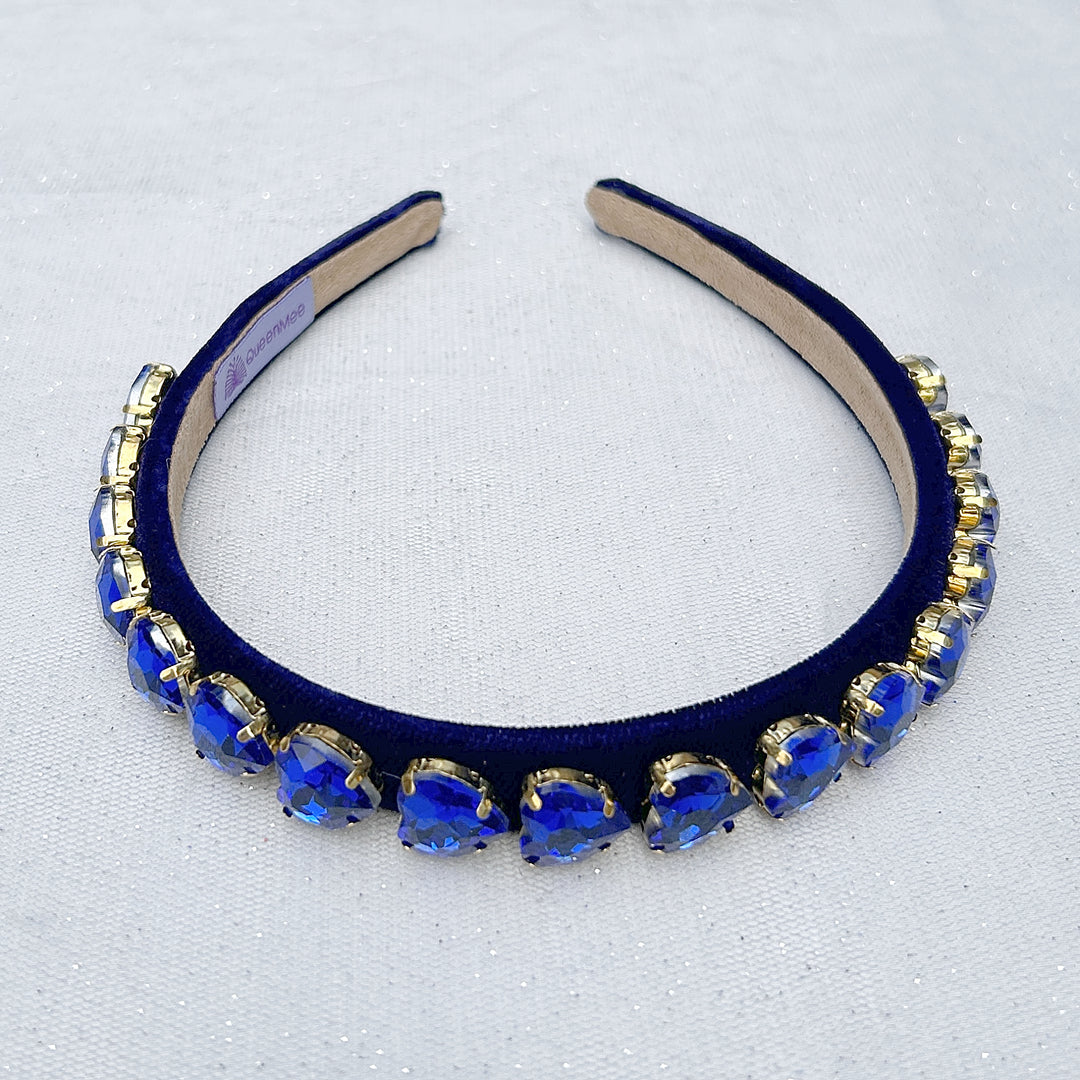 Blue Gem Headband Royal Blue Gem Hearts Navy Hair Band gold