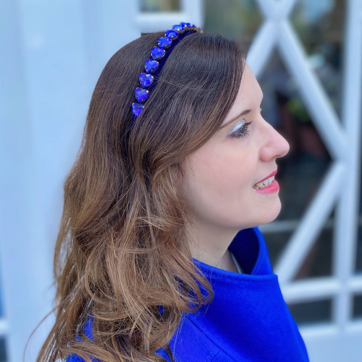 Blue Gem Headband Royal Blue Gem Hearts Navy Hair Band hair down