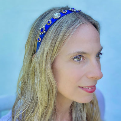 blue headband thin hair band with pearls wedding guest hair