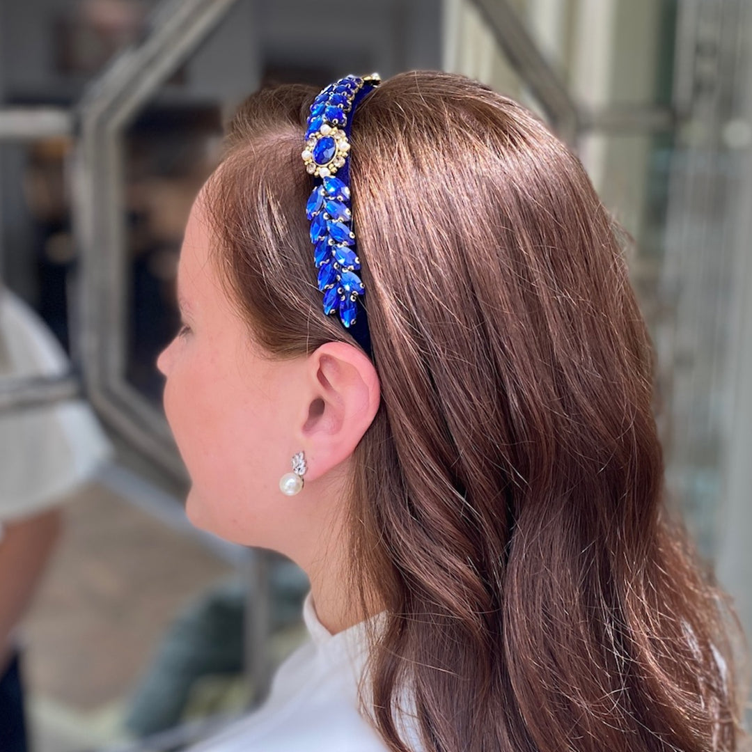 Bright Blue Jewelled Headband, Vintage Jewelled Blue Headband, Blue Headband, Jewelled Headband, Vintage Headband 