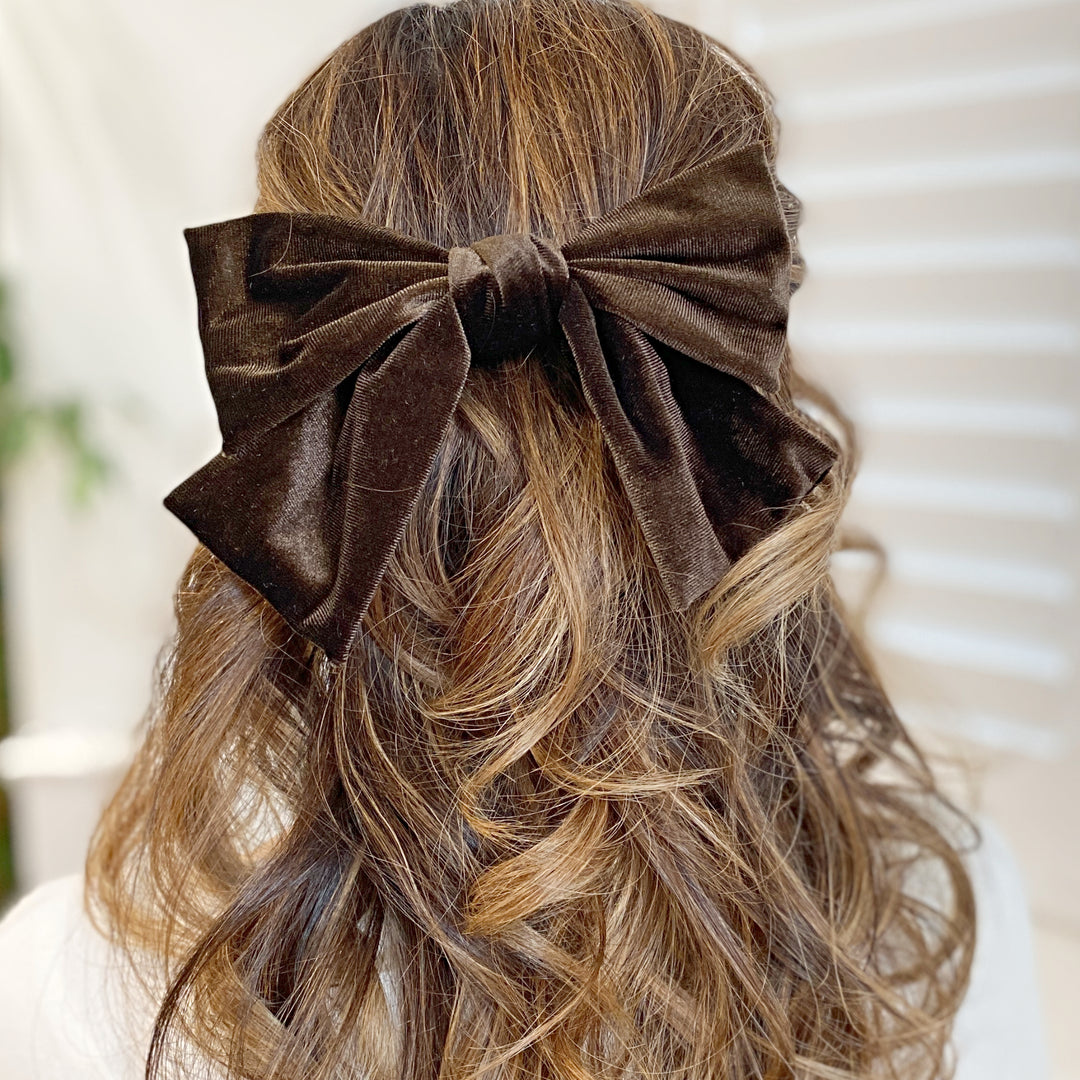 Brown Hair Bow Velvet Bow Hair Clip Dark Hair