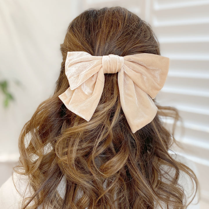 Cream Hair Bow Velvet Bow Hair Clip Hair Down