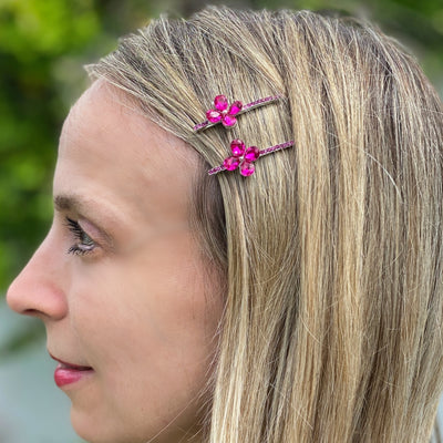 Flower Hair Grips Flower Hair Slides Pink Sparkly Hair Grips wedding hair