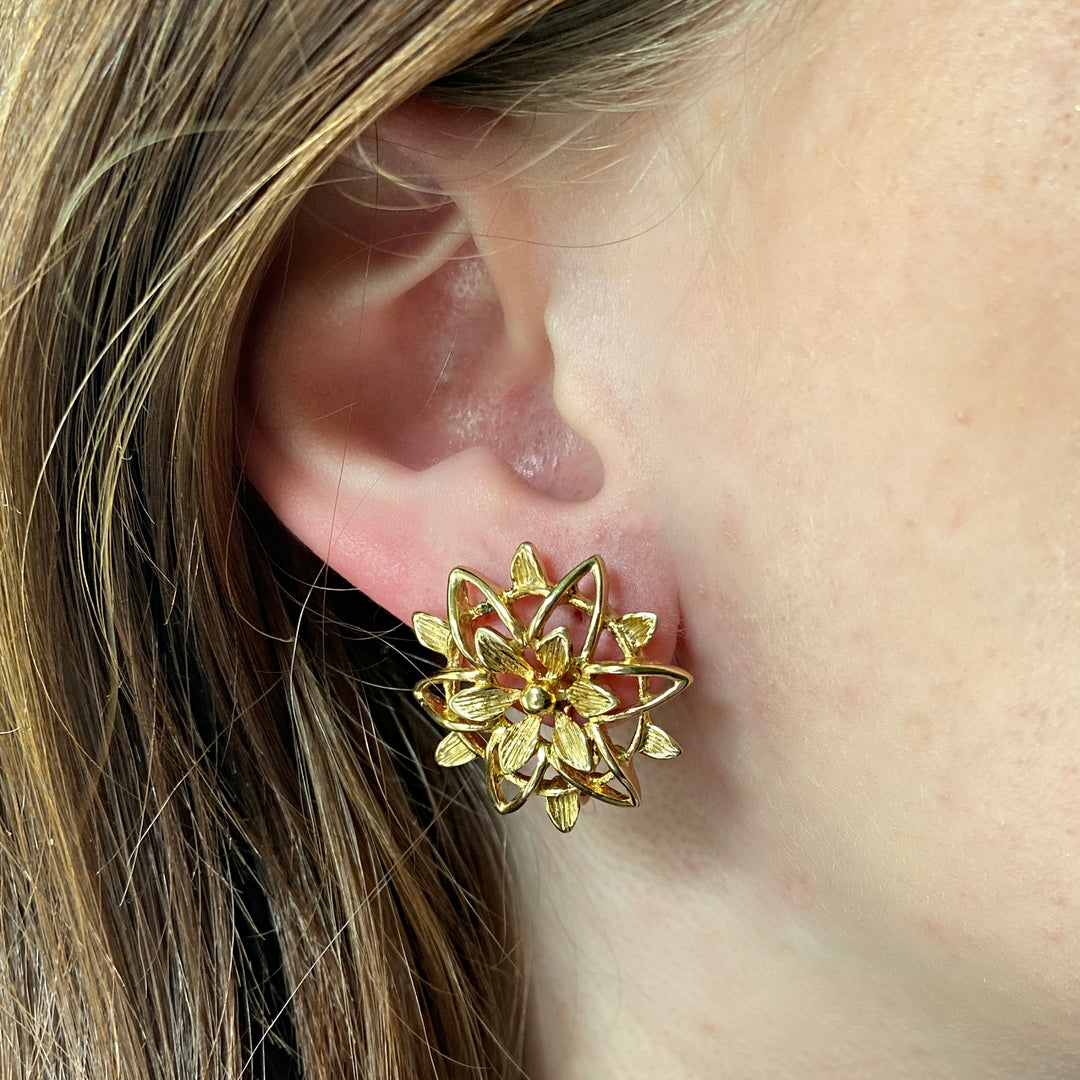 Gold Clip On Earrings Floral