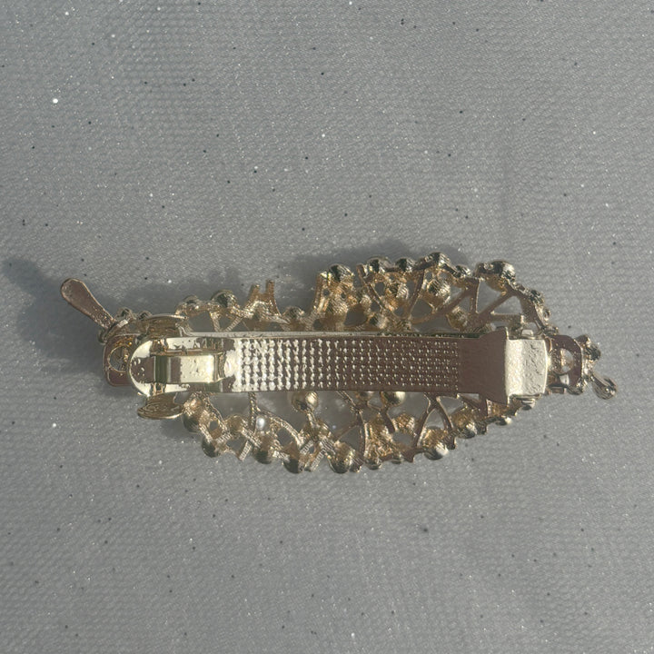 Gold Pearl Hair Clip Small, Elegant Hair Accessory With Pearls And Crystals, Dainty Gold Bridal Hair Clip, Vintage Inspired Pearl Hair Slide, Sparkly Gold Hair Decoration
