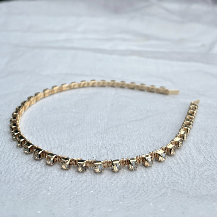 Gold Slim Hair Band With Crystals