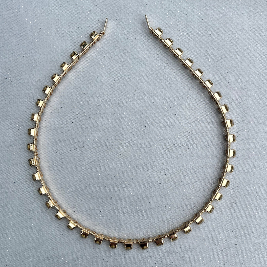 Gold Slim Hair Band With Crystals
