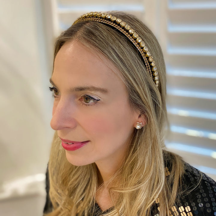 Gold Sparkly Headband Gold Slim Hair Band Crystal Hair Down