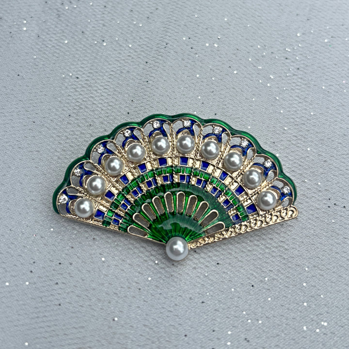 Green Brooch with Pearls