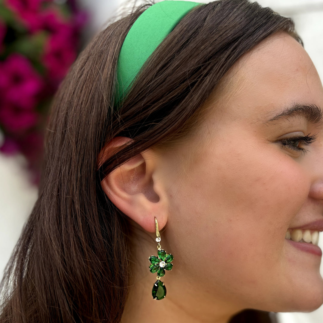 Green Flower Drop Earrings, Green Drop Earrings, Green Earrings, Green Crystal Earrings, Green Flower Earrings