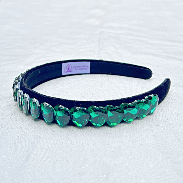 Green Gem Headband Green Hair Band Slim Velvet