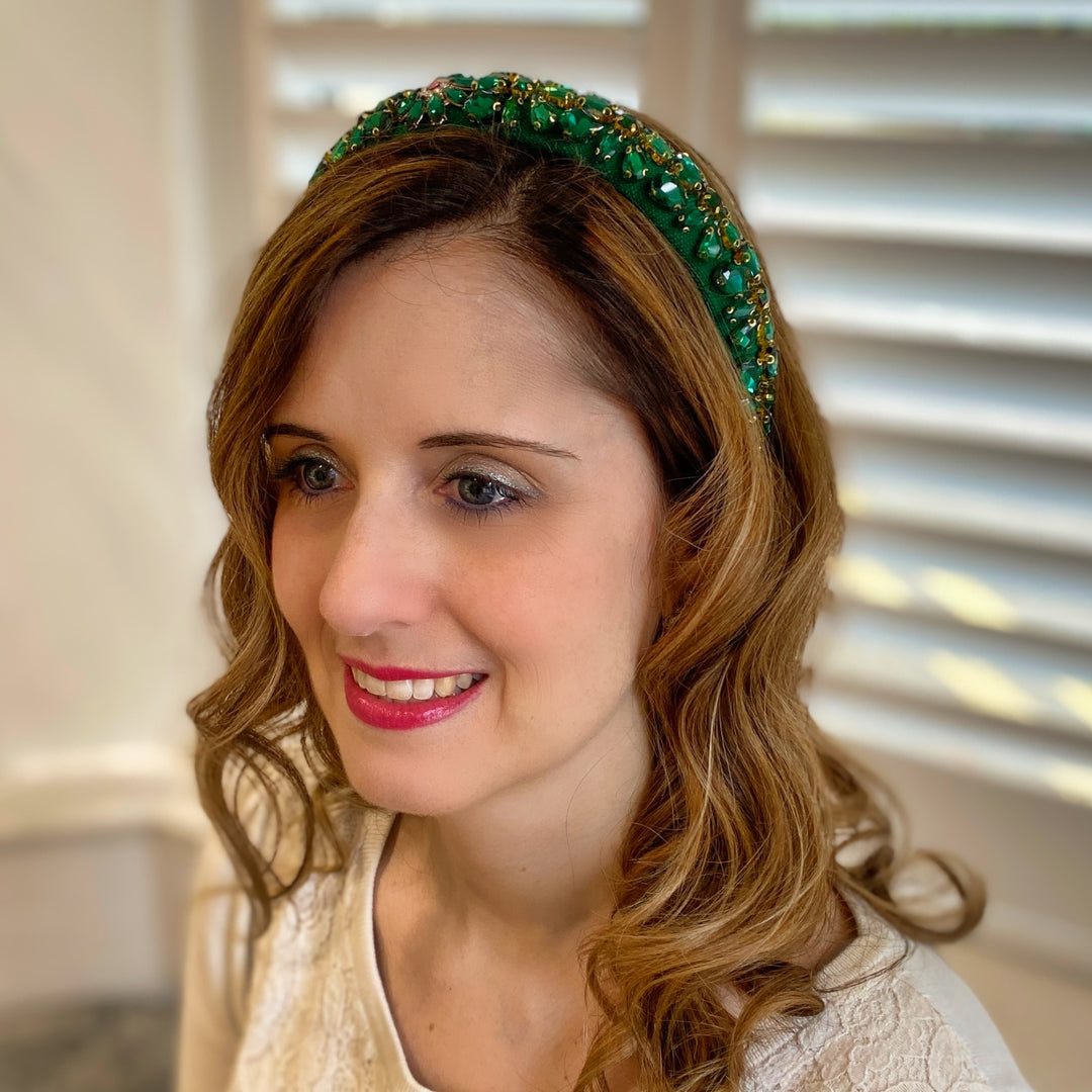 Green Jewelled Headpiece Crystal Headband Hair Down