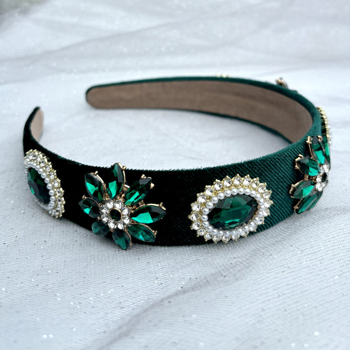 Green Pearl Headband Velvet Hair Band