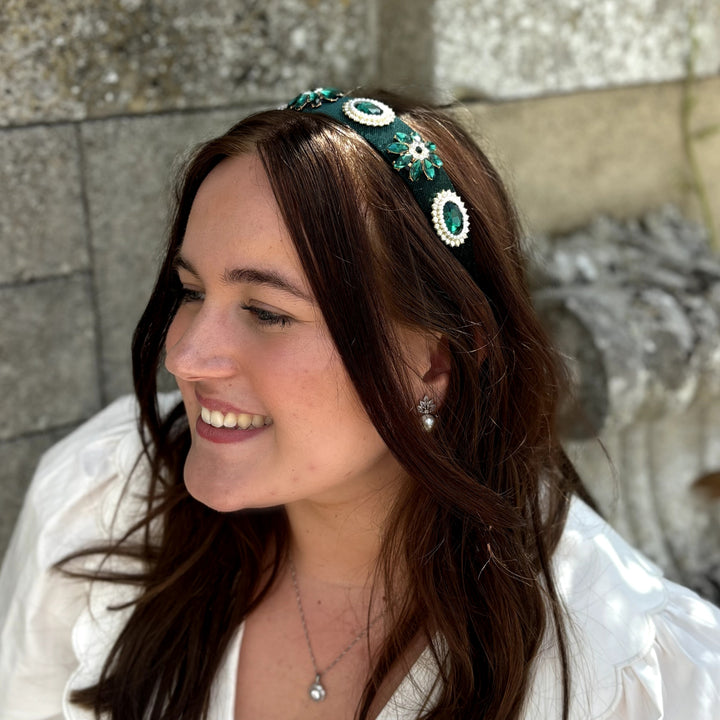 Green Pearl Headband Velvet Hair Band
