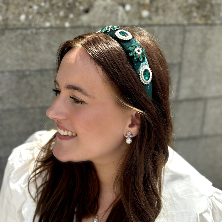 Green Pearl Headband Velvet Hair Band